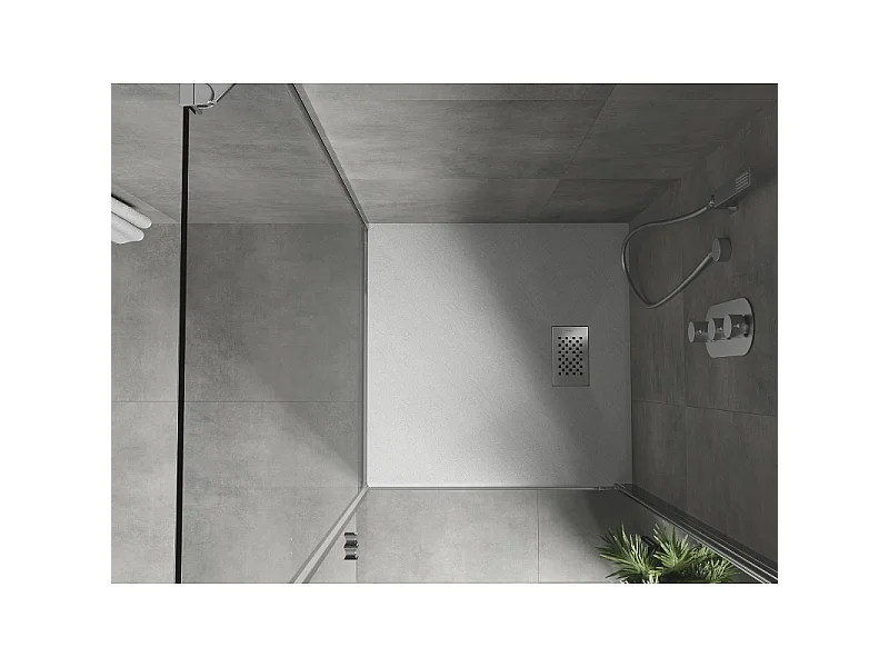 Mexen Hugo brodzik kwadratowy SMC 70 x 70 cm, biały, maskownica inox - 42107070-X