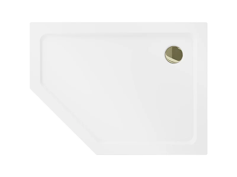 Mexen Flat receveur de douche pentagonal slim droit 100 x 80 cm, blanc, siphon doré - 41P108010R-G