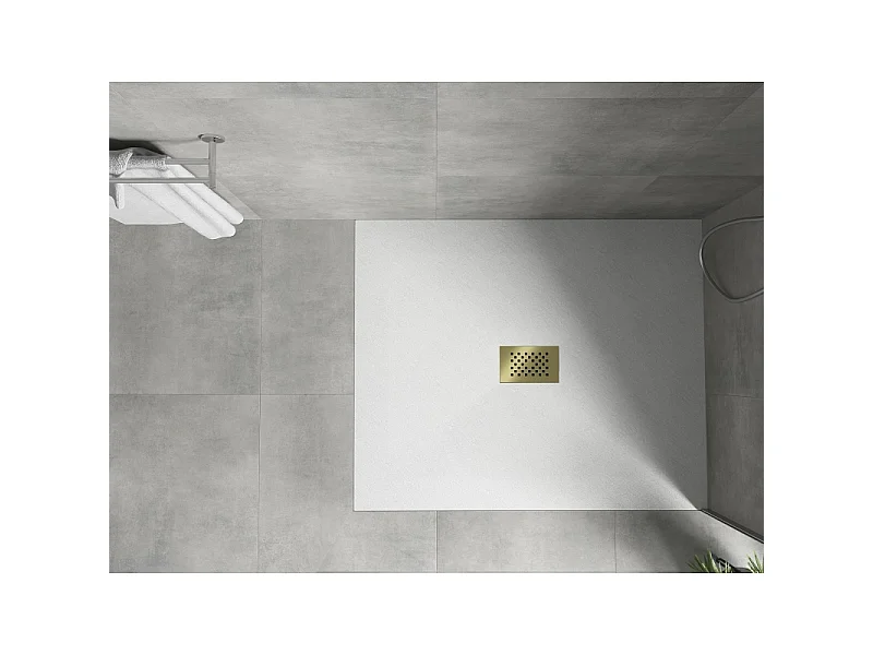 Mexen Hugo plato de ducha rectangular SMC 120 x 100 cm, blanco, cubierta dorada - 42101012-G