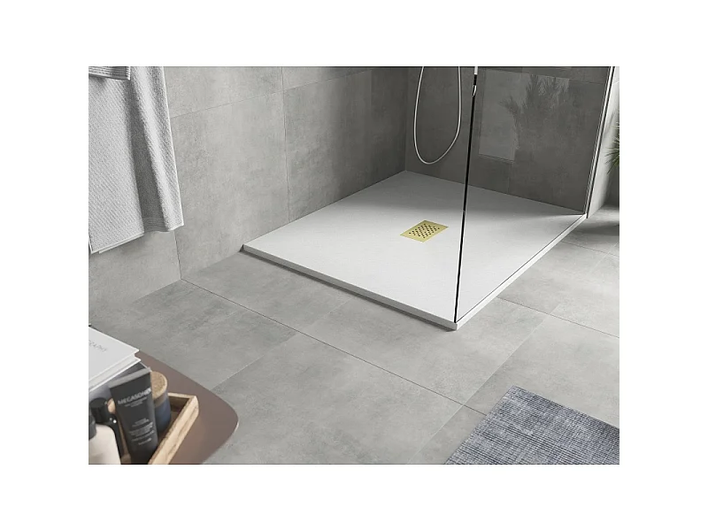 Mexen Hugo plato de ducha rectangular SMC 120 x 100 cm, blanco, cubierta dorada - 42101012-G