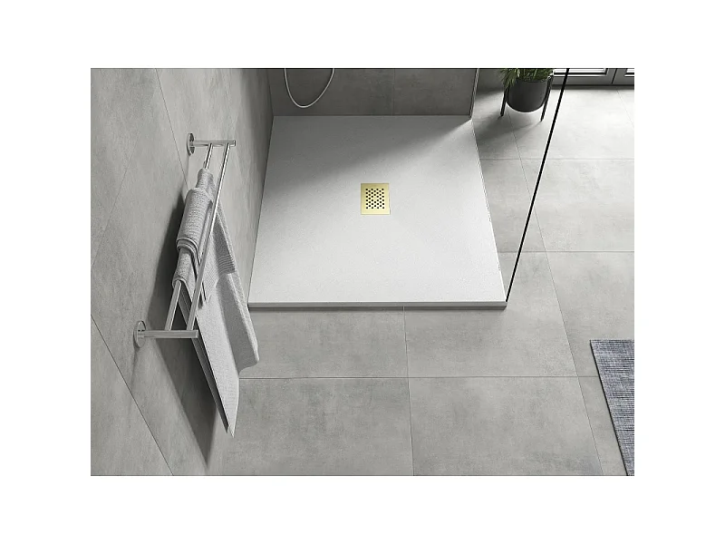Mexen Hugo plato de ducha rectangular SMC 120 x 100 cm, blanco, cubierta dorada - 42101012-G