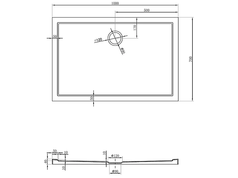 Mexen Flow rektangulær lav brusekar 100 x 70 cm, sort mat - 46R707010
