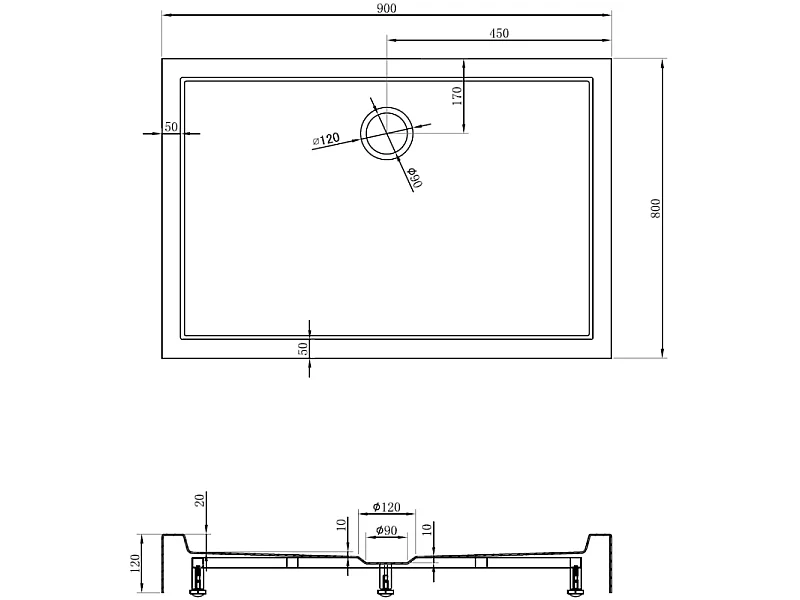 Mexen Flow+ receveur de douche rectangulaire 90 x 80 cm, noir mat - 46R708090H