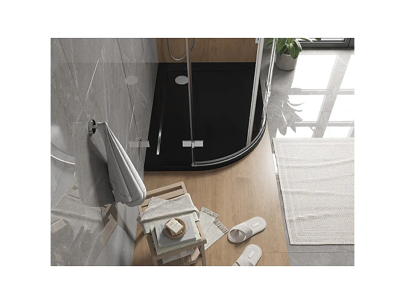 Mexen Flat Halbrunde Duschwanne Slim Rechts 120 x 90 cm, Schwarz, Siphon Chrom - 41709012P