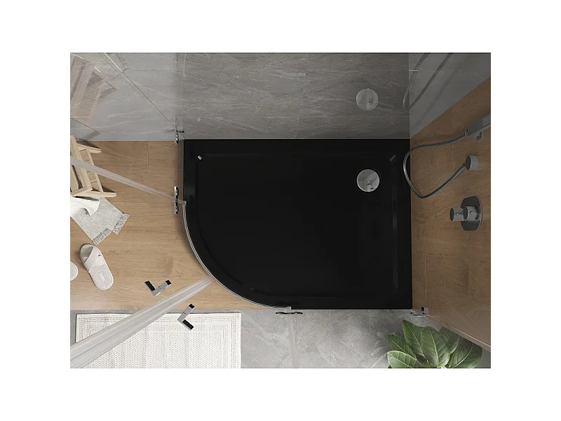 Mexen Flat Halbrunde Duschwanne Slim Rechts 120 x 90 cm, Schwarz, Siphon Chrom - 41709012P