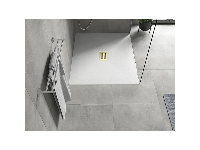 Mexen Hugo plato de ducha rectangular SMC 140 x 100 cm, blanco, cubierta dorada - 42101014-G