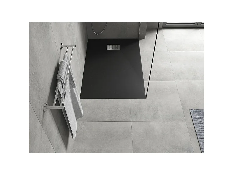 Mexen Hugo plato de ducha rectangular SMC 110 x 70 cm, negro, tapa de inox - 42707011-X