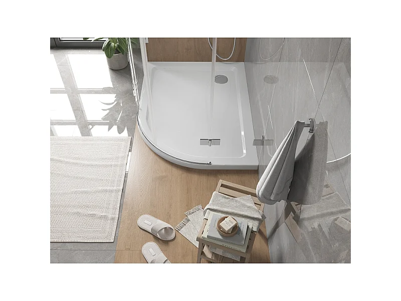 Mexen Flat slim halfcirkel douchebak links 100 x 80 cm, wit, sifon chroom - 41108010L