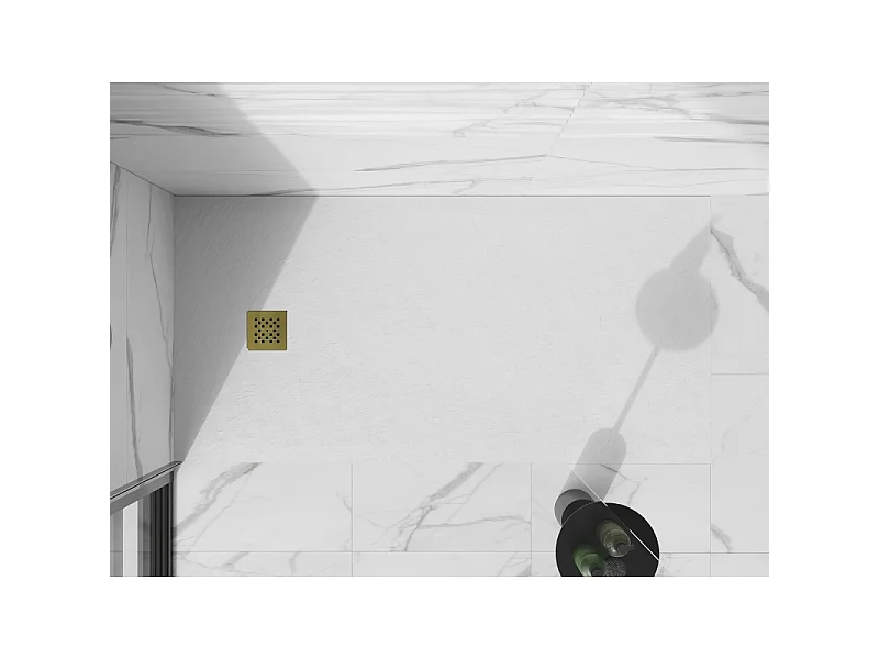 Mexen Stone+ plato de ducha rectangular de composite 160 x 70 cm, blanco, cubierta dorada - 44107016-G