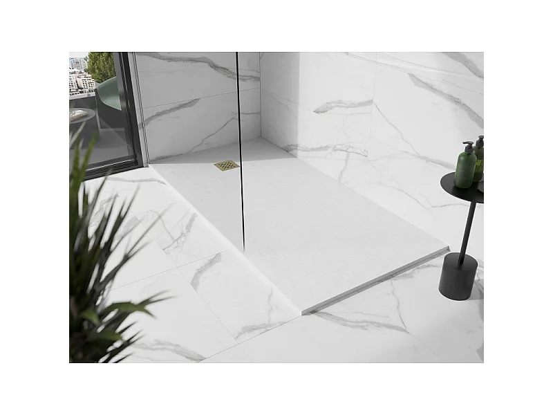 Mexen Stone+ plato de ducha rectangular de composite 160 x 70 cm, blanco, cubierta dorada - 44107016-G