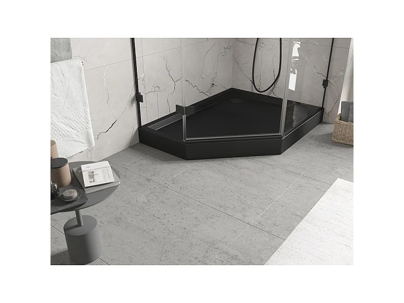 Mexen Flow+ Fünfeck-Duschwanne rechts 90 x 80 cm, Schwarz Matt - 46P708090RH