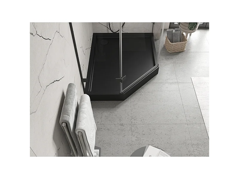 Mexen Flow+ Fünfeck-Duschwanne rechts 90 x 80 cm, Schwarz Matt - 46P708090RH