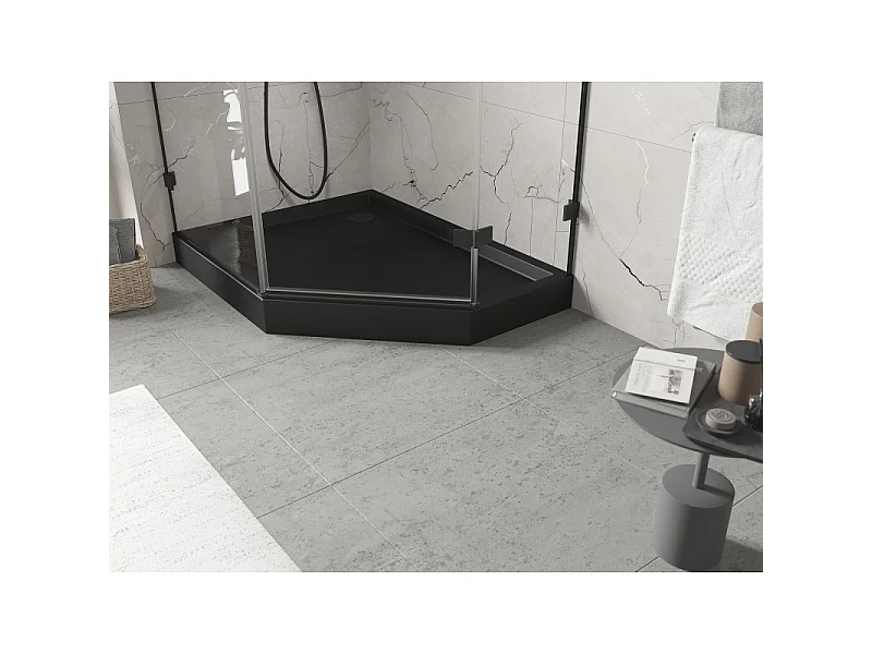 Mexen Flow+ receveur de douche pentagonal gauche 100 x 90 cm, noir mat - 46P709010LH