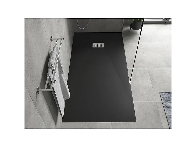 Mexen Hugo SMC Rectangular Shower Tray 180 x 80 cm, Black, Inox Cover - 42708018-X