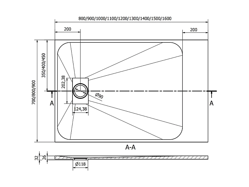 Mexen Hugo rechthoekige SMC douchebak 100 x 90 cm, wit - 42109010
