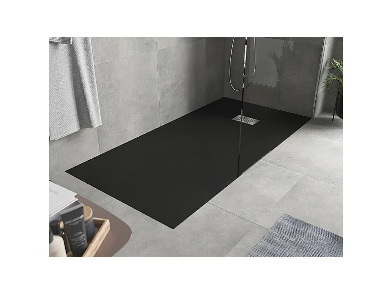 Mexen Hugo rektangulær SMC-bruserbakke 180 x 90 cm, sort, inox-dæksel - 42709018-X