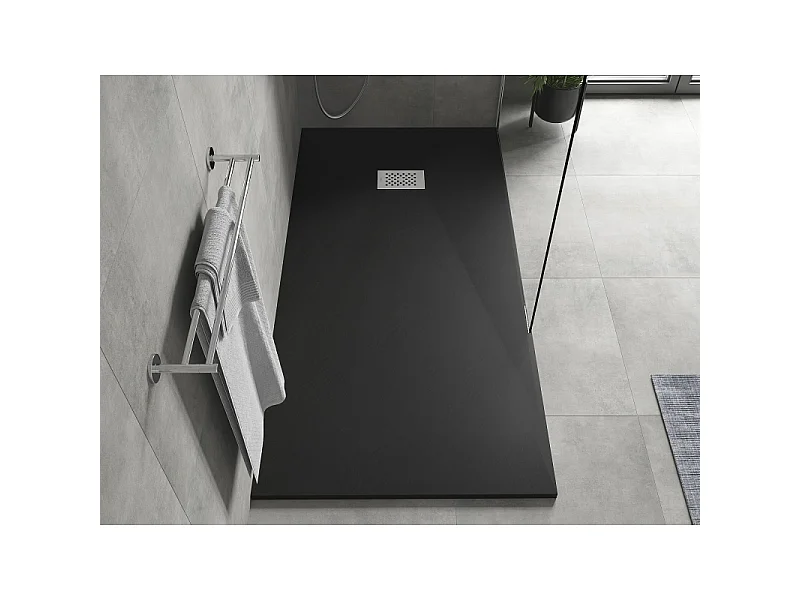 Mexen Hugo rektangulær SMC-bruserbakke 180 x 90 cm, sort, inox-dæksel - 42709018-X
