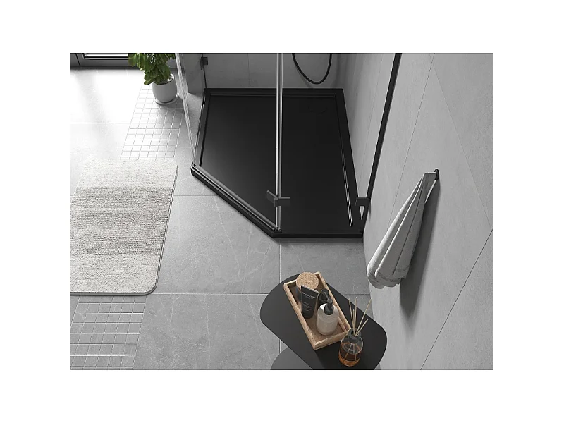 Mexen Flow receveur pentagonal slim gauche 100 x 90 cm, noir mat - 46P709010L