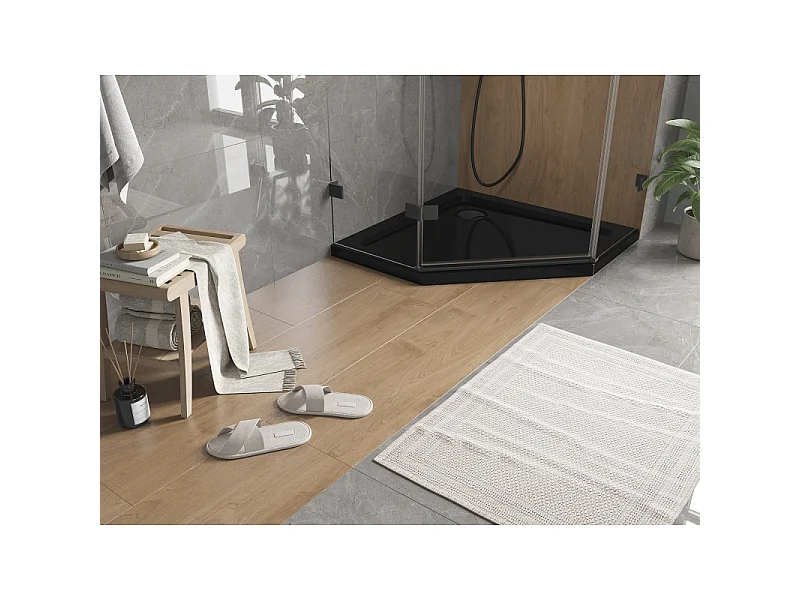 Mexen Flat Fünfeck-Duschwanne Slim 80 x 80 cm, schwarz, schwarzer Siphon - 41P708080-B