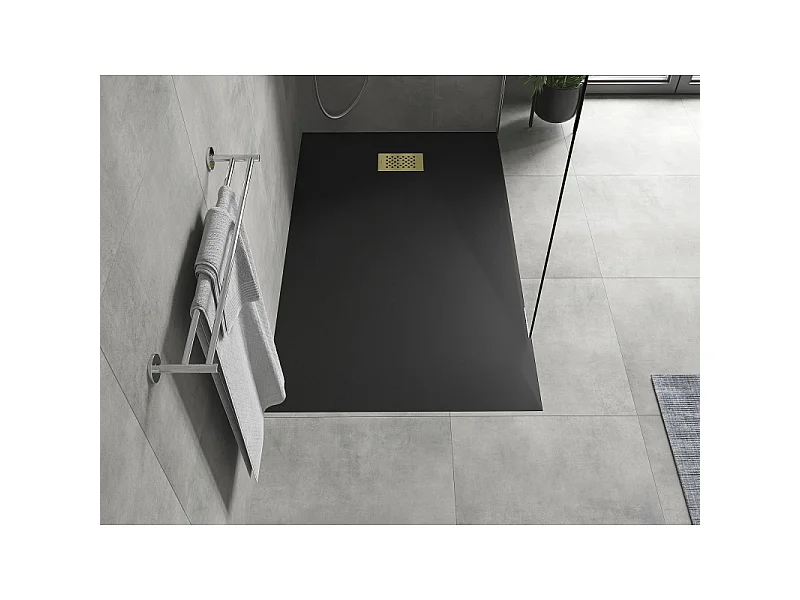 Mexen Hugo receveur de douche rectangulaire SMC 150 x 90 cm, noir, cache doré - 42709015-G