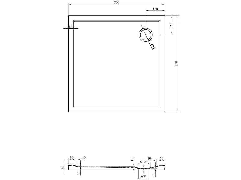 Mexen Flow brodzik kwadratowy slim 70 x 70 cm, biały połysk - 46S107070