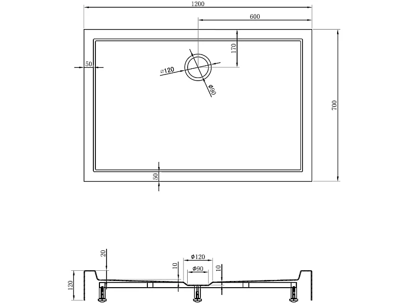 Mexen Flow+ rechthoekige douchebak 120 x 70 cm, wit glans - 46R107012H
