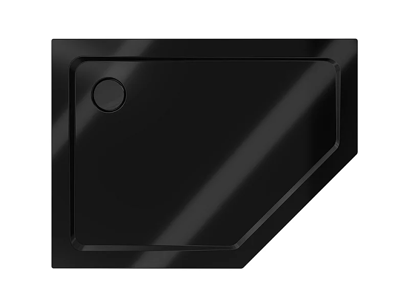 Mexen Flat Fünfeck-Duschwanne Slim Links 100 x 90 cm, schwarz, schwarzer Siphon - 41P709010L-B
