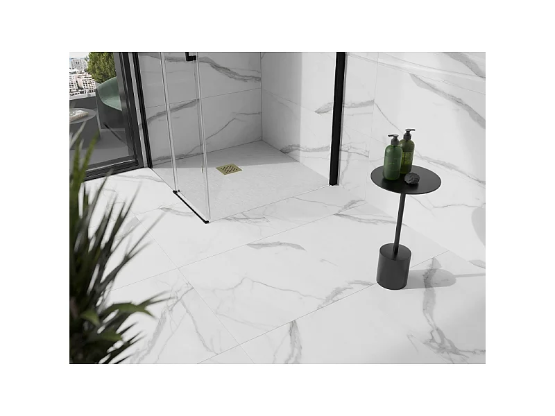 Mexen Stone+ receveur de douche carré en composite 80 x 80 cm, blanc, cache doré - 44108080-G