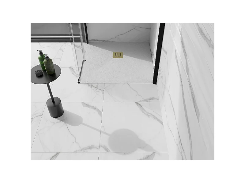 Mexen Stone+ receveur de douche carré en composite 80 x 80 cm, blanc, cache doré - 44108080-G