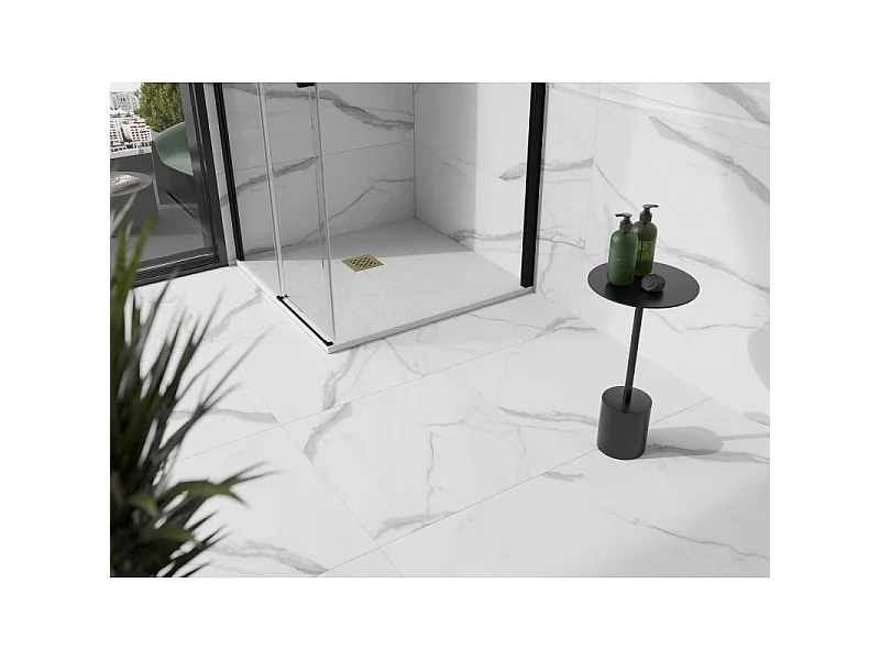 Mexen Stone+ receveur de douche carré en composite 80 x 80 cm, blanc, cache doré - 44108080-G