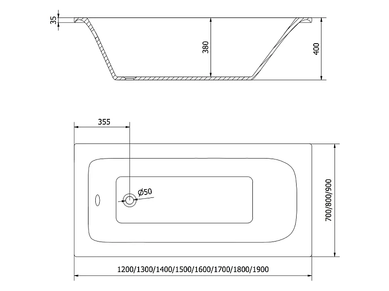 Mexen Vega rechthoekig bad 180 x 80 cm, wit - 55011808000