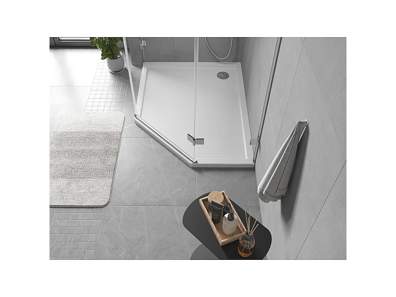 Mexen Flow receveur de douche pentagonal slim gauche 100 x 80 cm, blanc brillant - 46P108010L