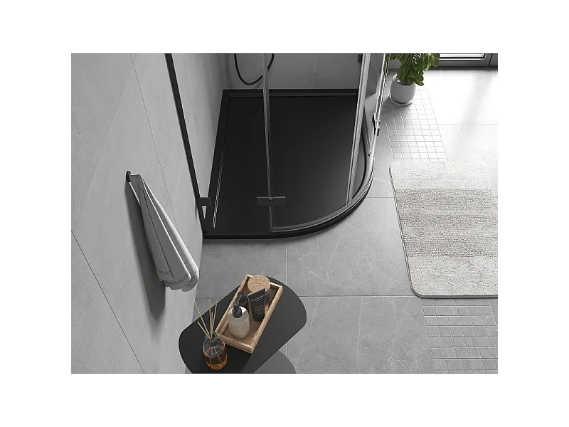 Mexen Flow semicircular asymmetric slim right shower tray 90 x 80 cm, black matte - 46Q708090R