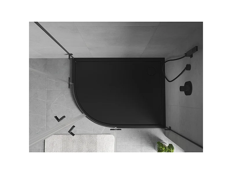 Mexen Flow semicircular asymmetric slim right shower tray 90 x 80 cm, black matte - 46Q708090R