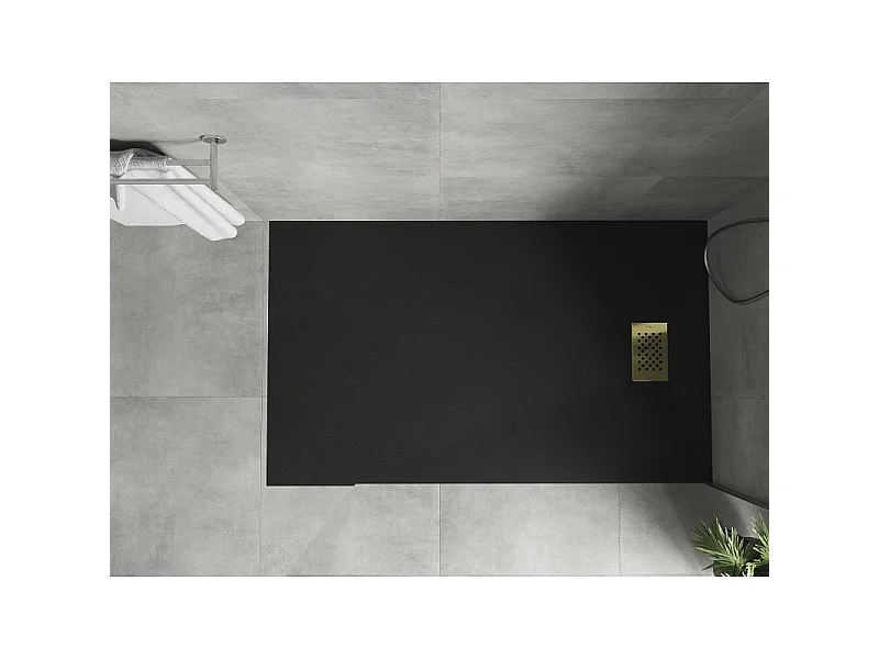 Mexen Hugo receveur de douche rectangulaire SMC 160 x 70 cm, noir, cache doré - 42707016-G