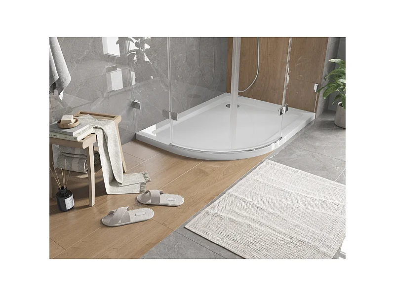 Mexen Flat Halbrunde Duschwanne Slim rechts 120 x 90 cm, weiß, Chrom-Siphon - 41109012P