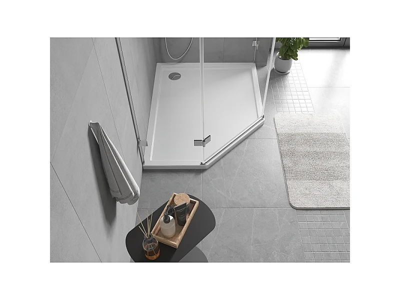 Mexen Flow Fünfeck-Duschwanne Slim rechts 100 x 90 cm, weiß glänzend - 46P109010R