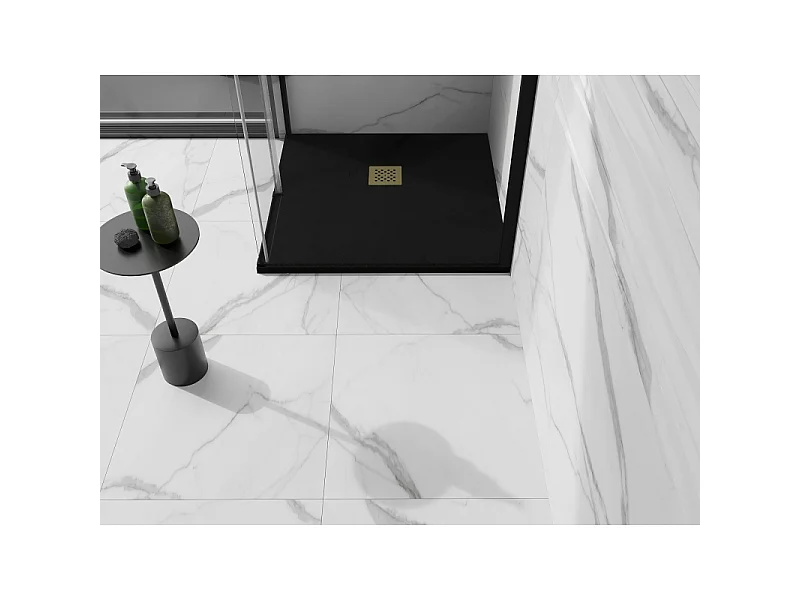 Mexen Stone+ receveur de douche carré en composite 80 x 80 cm, noir, cache doré - 44708080-G