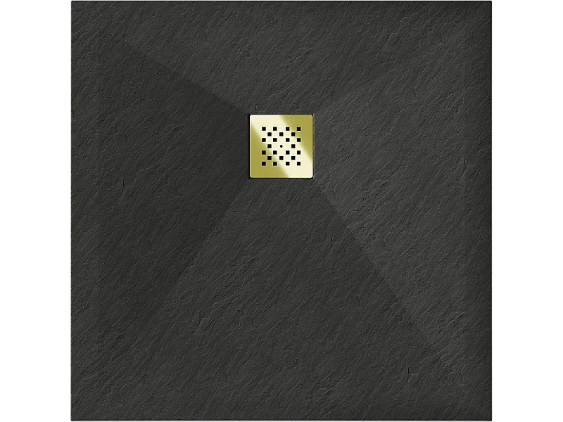 Mexen Stone+ receveur de douche carré en composite 80 x 80 cm, noir, cache doré - 44708080-G