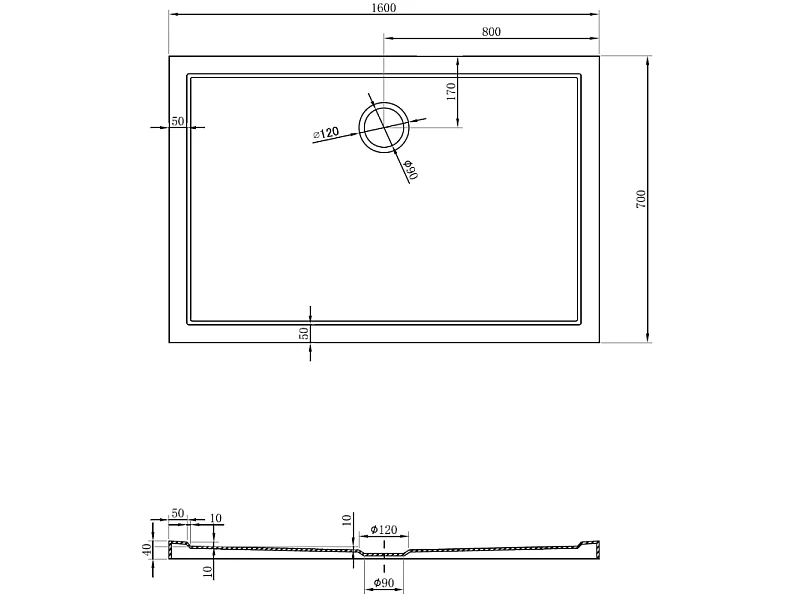 Mexen Flow rectangular slim shower tray 160 x 70 cm, white gloss - 46R107016