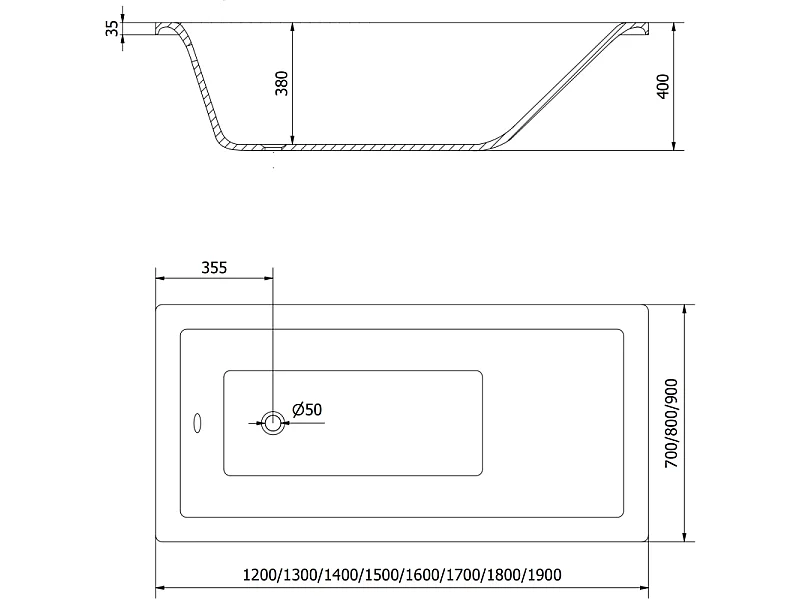 Mexen Cubik rechthoekig bad 120 x 70 cm, wit - 55031207000