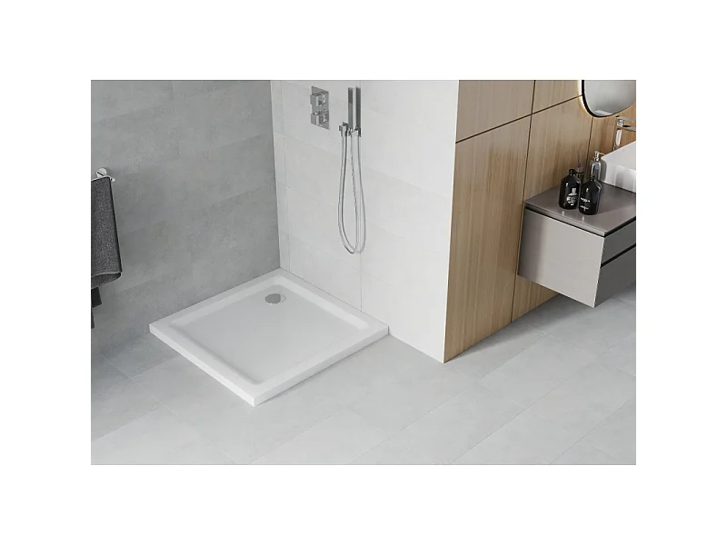 Mexen Flat slimme vierkante douchebak 100 x 100 cm, wit, chrom sifon - 40101010