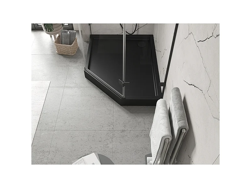 Mexen Flow+ Fünfeck-Duschwanne links 80 x 100 cm, schwarz matt - 46P708010LH