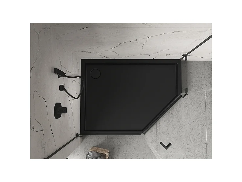 Mexen Flow+ Fünfeck-Duschwanne links 80 x 100 cm, schwarz matt - 46P708010LH