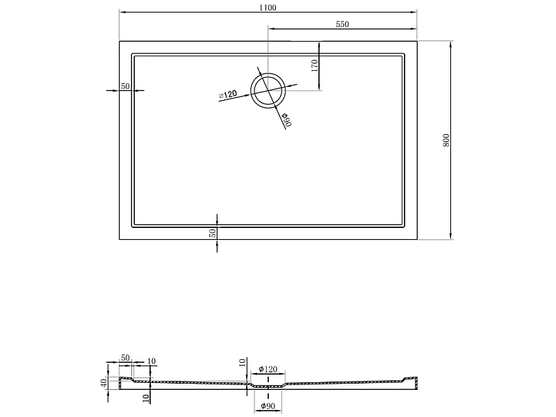 Mexen Flow piatto doccia rettangolare slim 110 x 80 cm, nero opaco - 46R708011