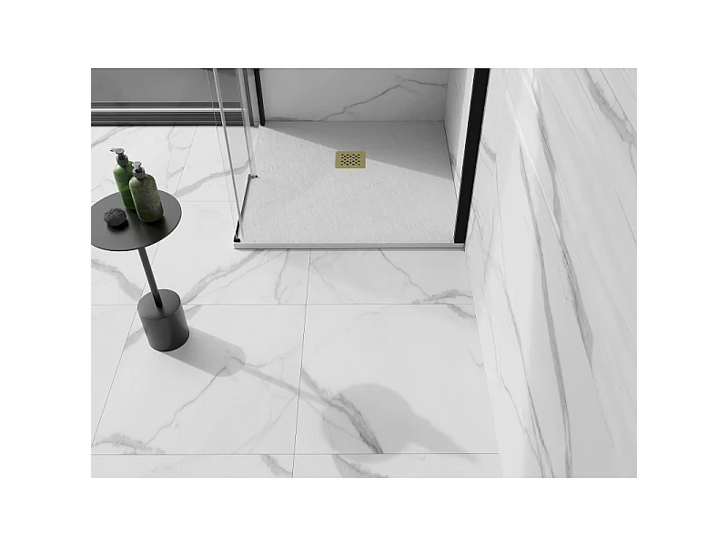 Mexen Stone+ composite square shower tray 90 x 90 cm, white, gold cover - 44109090-G