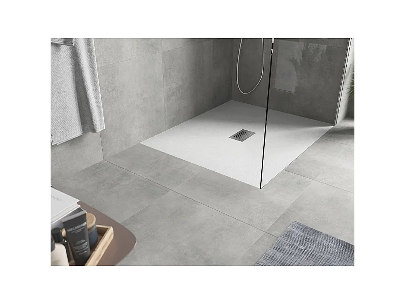 Mexen Hugo plato de ducha rectangular SMC 140 x 100 cm, blanco, cubierta inox - 42101014-X