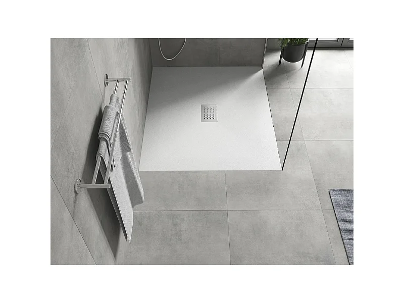 Mexen Hugo plato de ducha rectangular SMC 140 x 100 cm, blanco, cubierta inox - 42101014-X