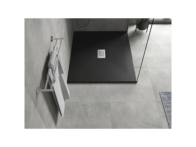 Mexen Hugo receveur rectangulaire SMC 120 x 100 cm, noir, cache inox - 42701012-X
