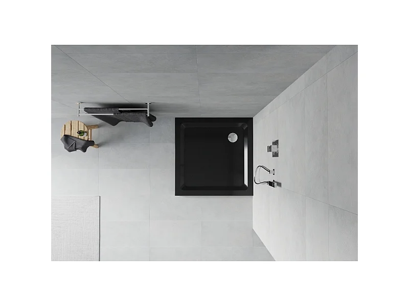Mexen Flat Square Slim Shower Tray 80 x 80 cm, Black, Chrome Siphon - 40708080